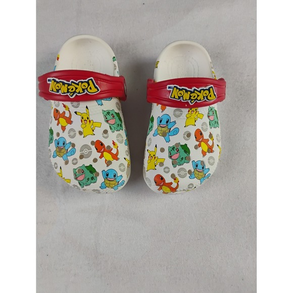Pokemon Crocs Clogs Kids Size C6 White Red Character Print Cute - Picture 1 of 4